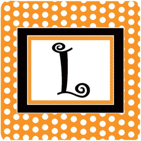 Set Of 4 Monogram - Orange Polkadots Foam Coasters Initial Letter L